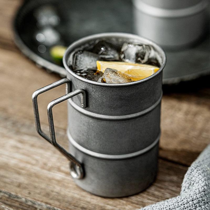 1Pc Retro Old Coffee Water Cup Industrial Style Oil Barrel Mug Outdoor Camping Picnic Beer Mug Drinking Utensils Stainless Stee