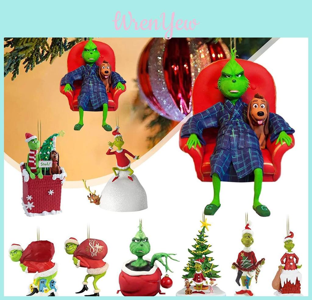 Whimsical Grinch Acrylic Christmas Tree Ornament Adorable Cartoon Car Decor Piece