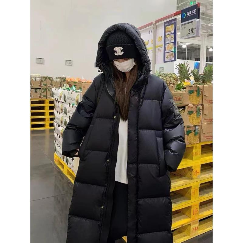 Black Glossy Hooded Down Cotton Clothes Women's Long Winter New High-end Thickened Fashion Bread