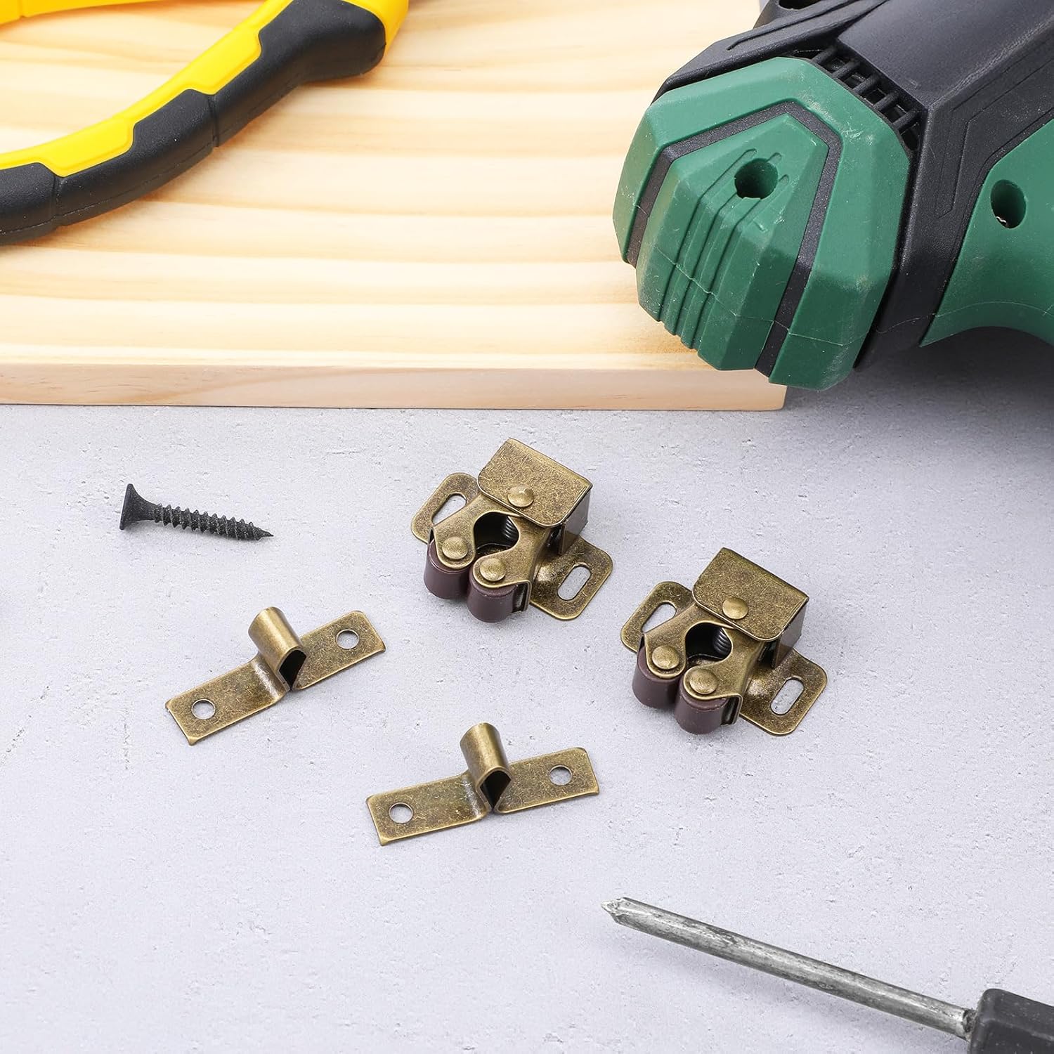 2 Pack Cabinet Latch Double Roller Catch, Heavy Duty Latch Hardware with Screws for Cupboard Closet Cabinet Door Kitchen, Bronze