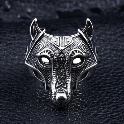 Yintai Men's Viking Wolf Ring - Retro Domineering Hip Hop Style with Obsidian and Thai Silver