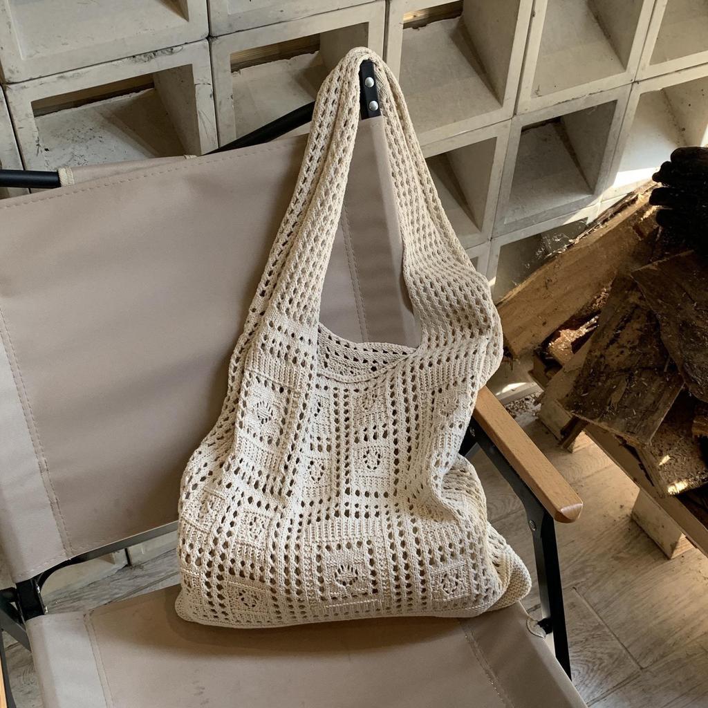 Vintage Handmade Knit Woven Tote Bag - Versatile Women's Handbag