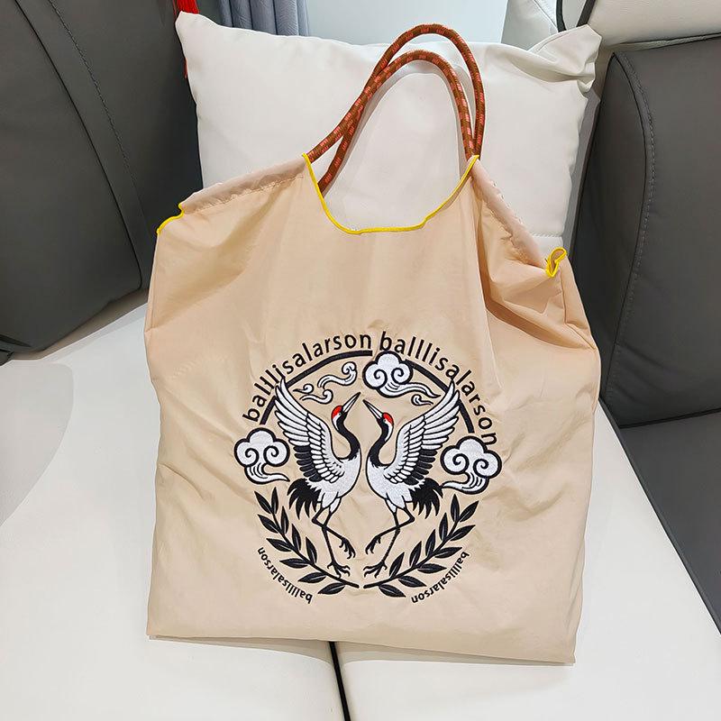 Large Capacity Embroidered Canvas Crossbody Tote Bag for Women