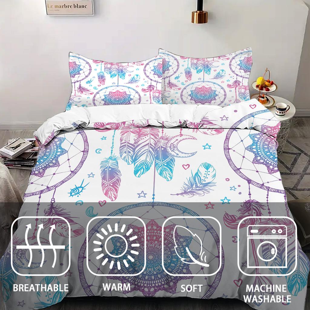 Colorful Dream Catcher 3D Printed Bedding Cover Elegant Bohemian Style Duvet Cover Set For Teens Adults Quilt Cover Pillowcases