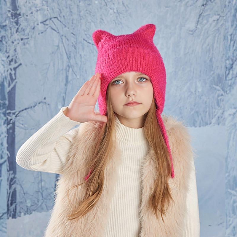 New Children Hats Cute Cat Ear Knitted Wool Hat Winter Boys Girls Babies Ear Protection Hoods Fashion Outdoor Warm Colorful Caps