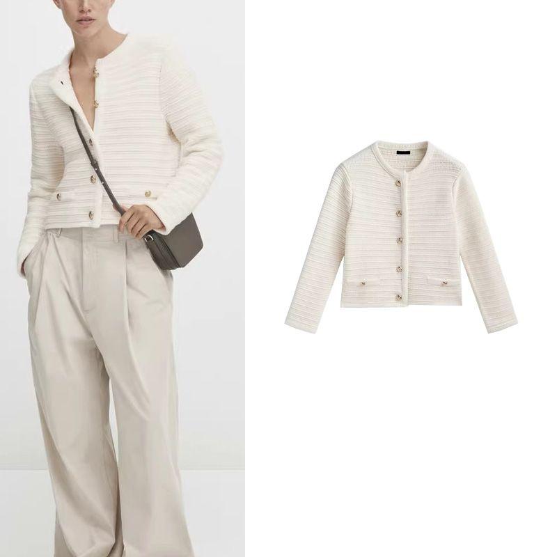 Classic Style Gold Knitted Cardigan Short Coat MD