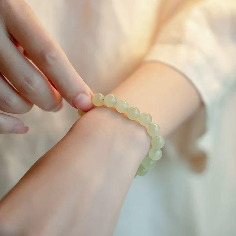 Armband i imiterad Hetian-jade, kalcedon och agat för damer och herrar, Armband i klar vattenkristall, Armband i jadegrön och vit jade, Hetian-jade
