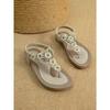 Rutschfeste Sandalen mit flachem Absatz und Strasssteinen Vielseitige Sandalen Blumen-Flachstrand-Schuhe Strassstein Rutschfest