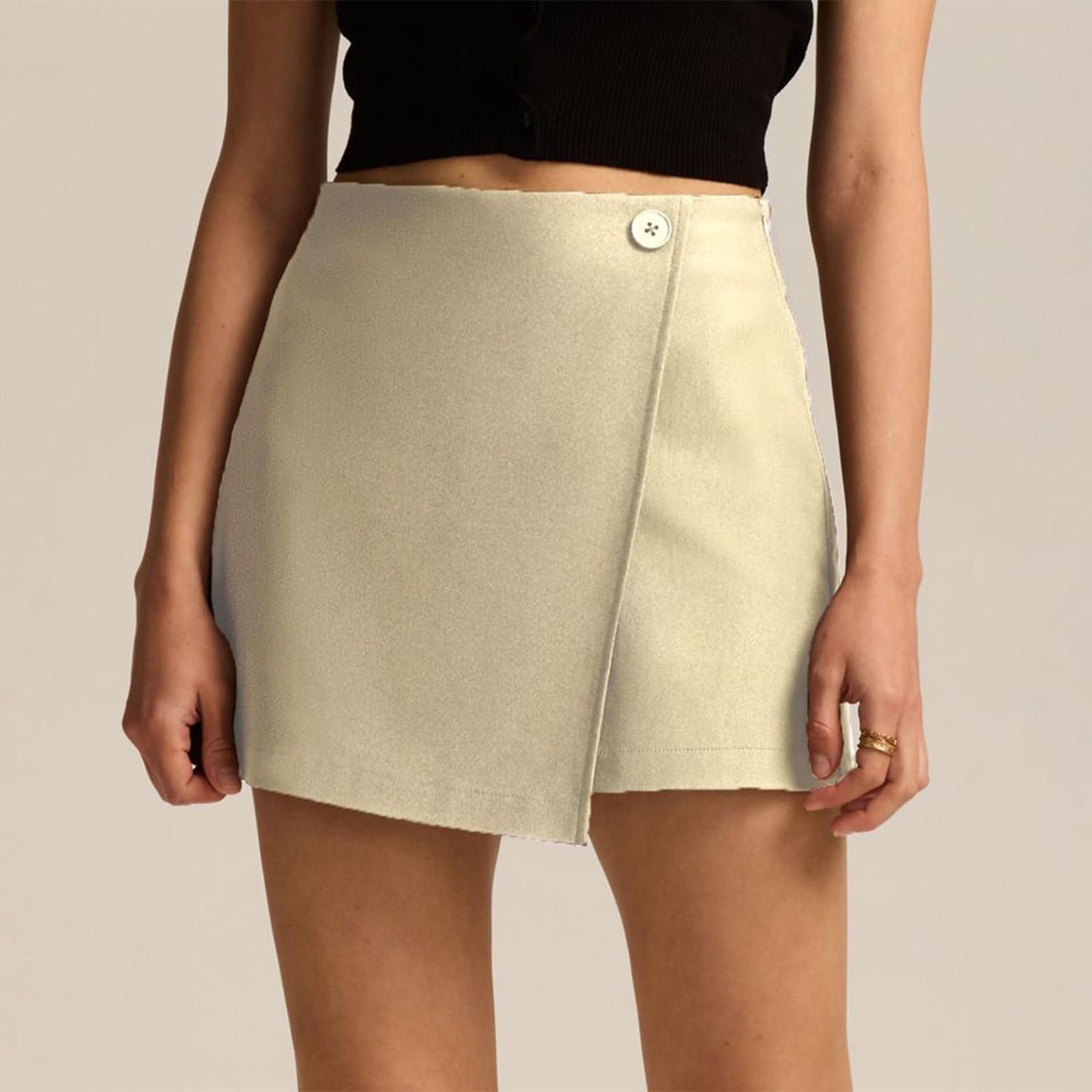 

Женская мода однотонная юбка-брюки нестандартного кроя с высокой талией, застегивающаяся на молнию и пуговицу, шорты XL бежевый