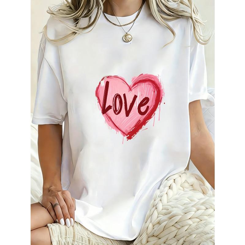 Oversized T Shirt Dress Black Love Heart Print Casual Streetwear Style For Women