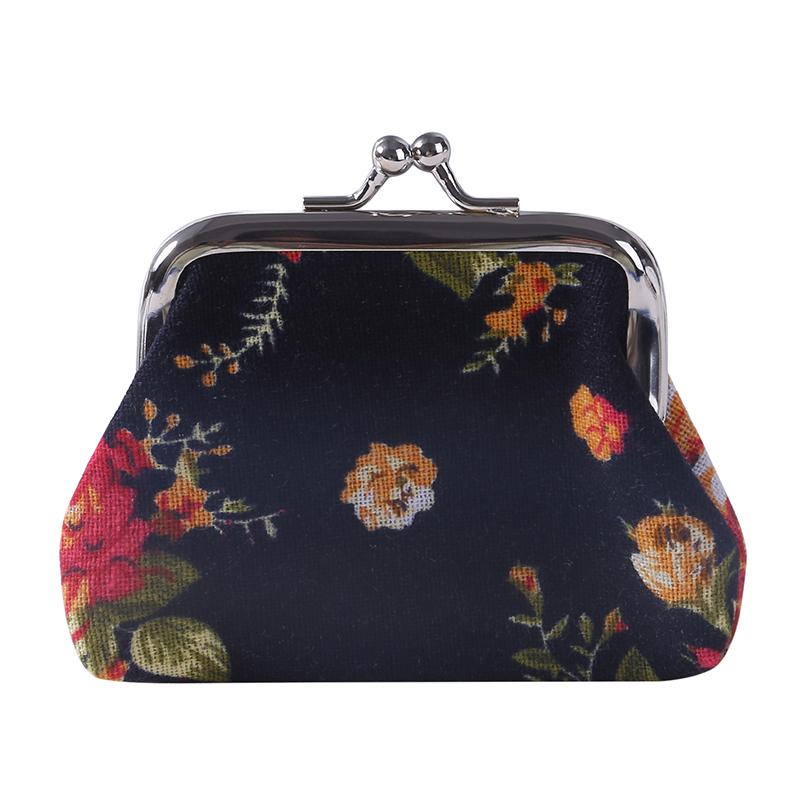 Women's Coin Purse Key Card Pocket Large Flower Pattern Buckle Retro Ladies Student Mini Purse Handbag Small Card Holder