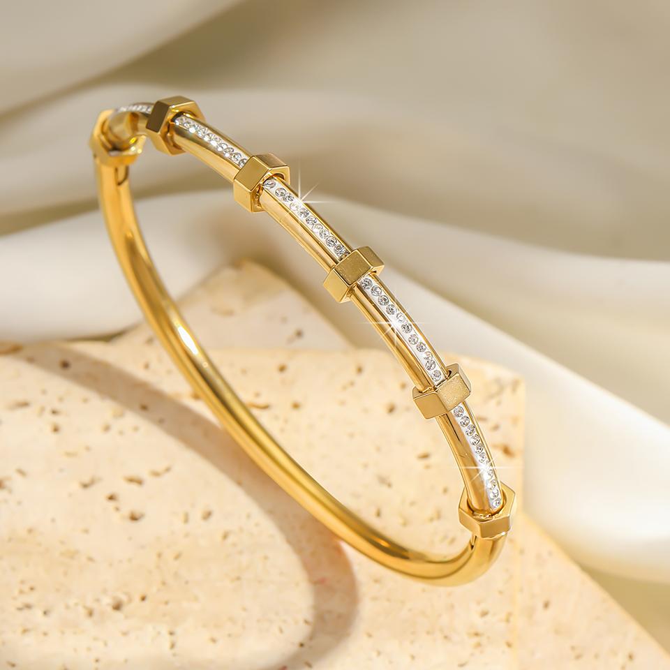 316L Stainless Steel Exquisite Nail Brand Bracelets For Women American Trendy Shining Zircon Screw Not Fading Bangle Gift