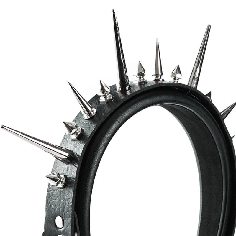 Gothic Punk PU Belt Hair Band With Rivet Studded Design Cool Hairhoop For Women Daily Wear and Festival Gathering