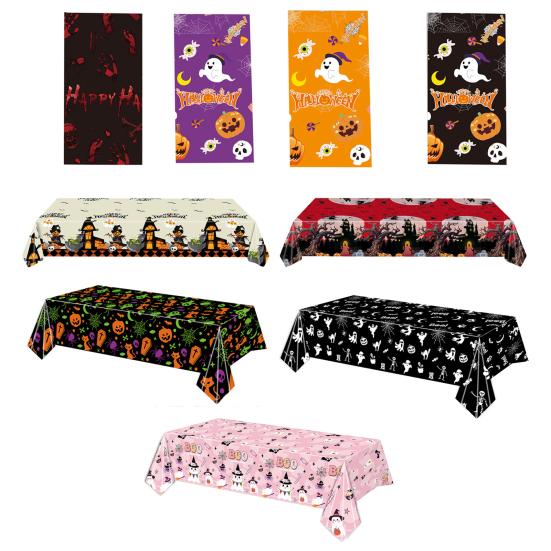 Halloween Tablecloth Spooky Ghost Printed Plastic Tablecloth Waterproof Indoor Outdoor Backdrop Banner Haunted House Decoration Creepy Party Favors