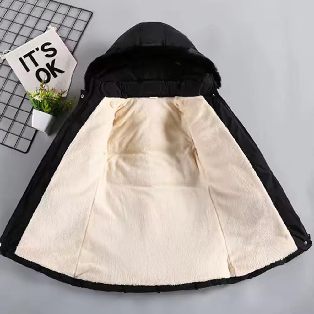 Winter Clothes Girls Medium To Long Length Coat Kids Snow Puffer Jacket Hooded Warm with Waist Belt and Pockets