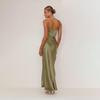 2025 Spring/Summer Women's Backless Slit Midi Dress with Spaghetti Straps