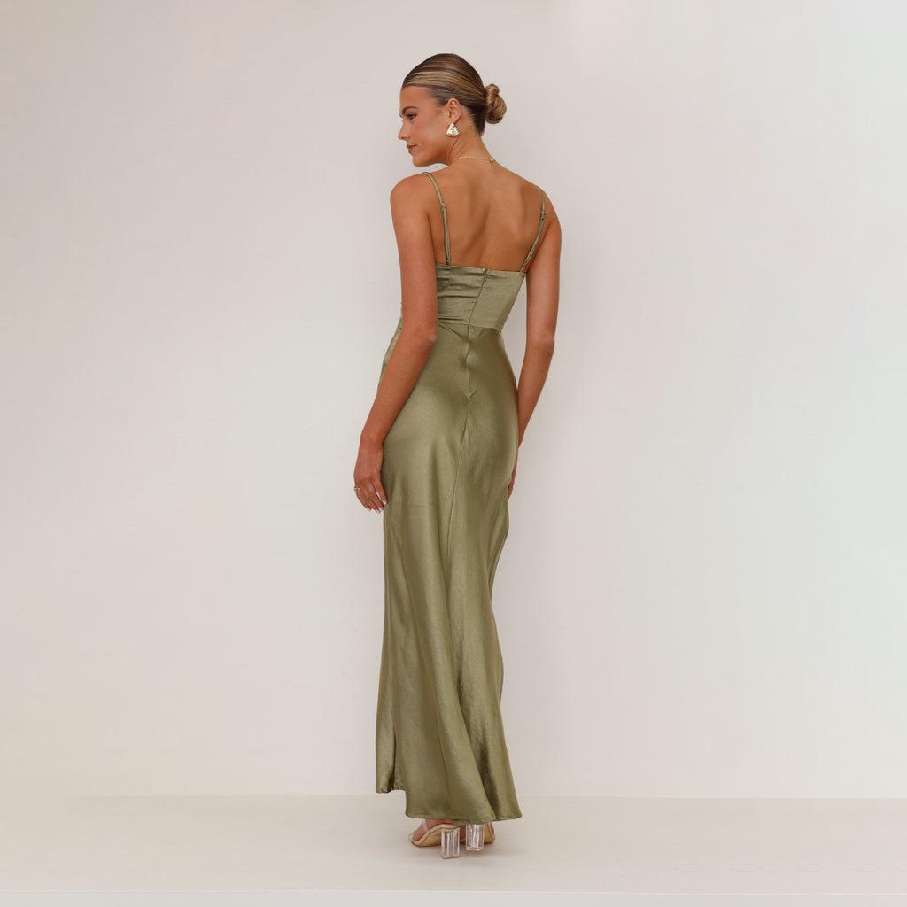 2025 Spring/Summer Women's Backless Slit Midi Dress with Spaghetti Straps