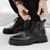 Men's high top leather shoes Trendy British style Party Outdoor Recreation Daily office thick soled men's boots Black shoes