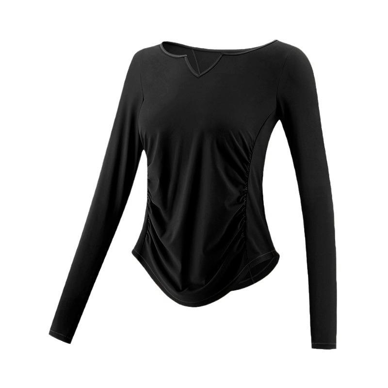 Autumn V-neck long-sleeved women's yoga casual T-shirt quick-drying top outdoor sports fitness dance clothes slim and thin