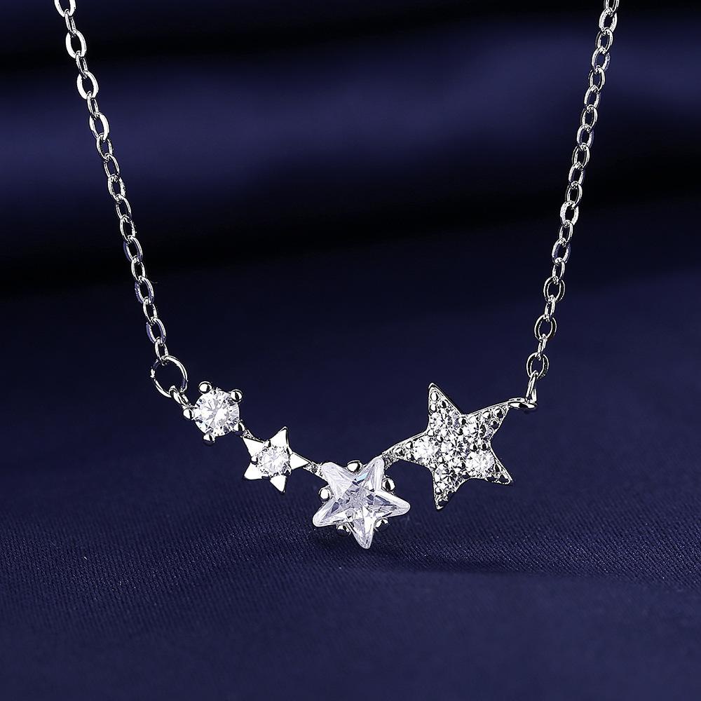 New Fashion 925 Sterling Silver Jewelry Round Zircon Pendants Necklaces Women Fine Semi Rhinestone Circle Clavicle Chain Choker
