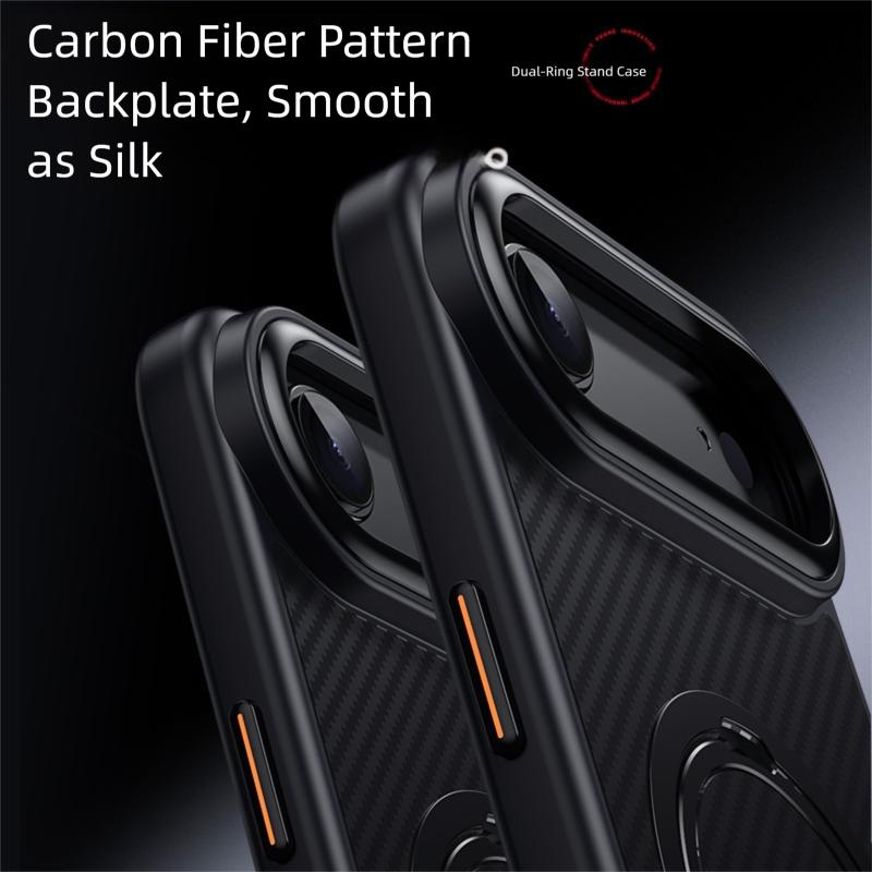 Carbon Fiber Aramid Style for MagSafe Case for iPhone 16 15 14 13 12 17 Pro Max 16e 17 Air Plus Ring Stand Holder Cover LMD004