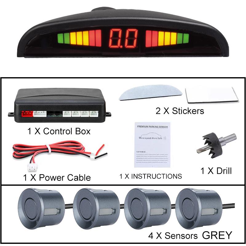 New LED Parking Sensor System Backlight Parktronic Monitor Display Kit Backup Detector Assistant 4 Probes