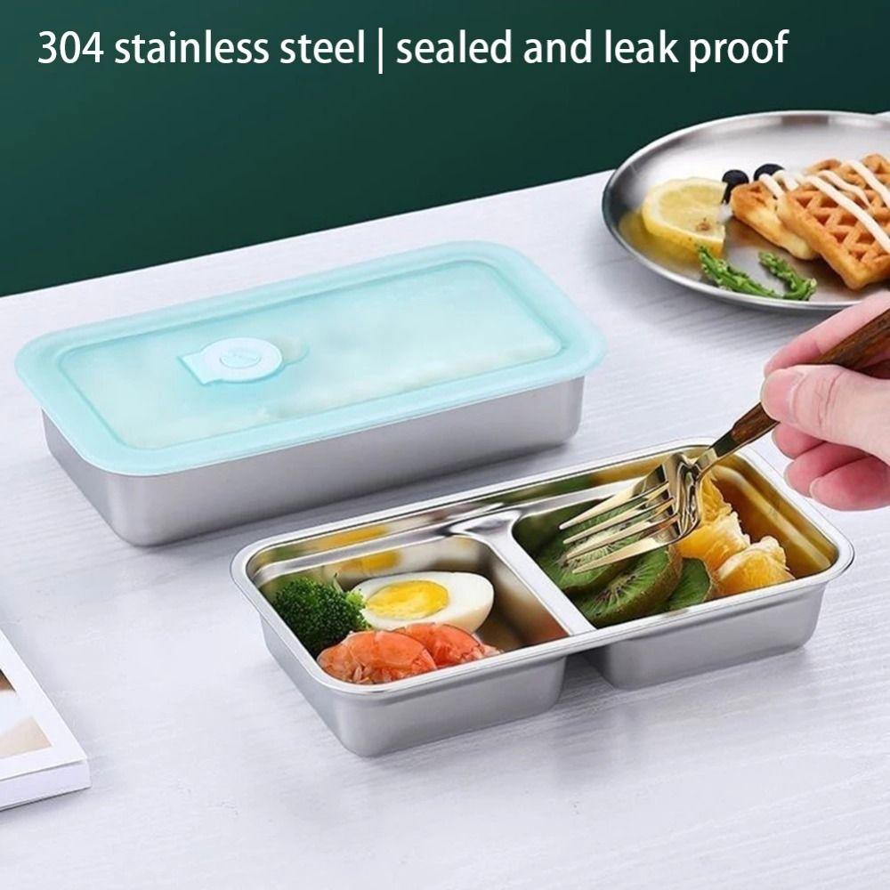 Reusable Stainless Steel Snack Containers Anti-scalding Divided Lunch Plate  Picnic