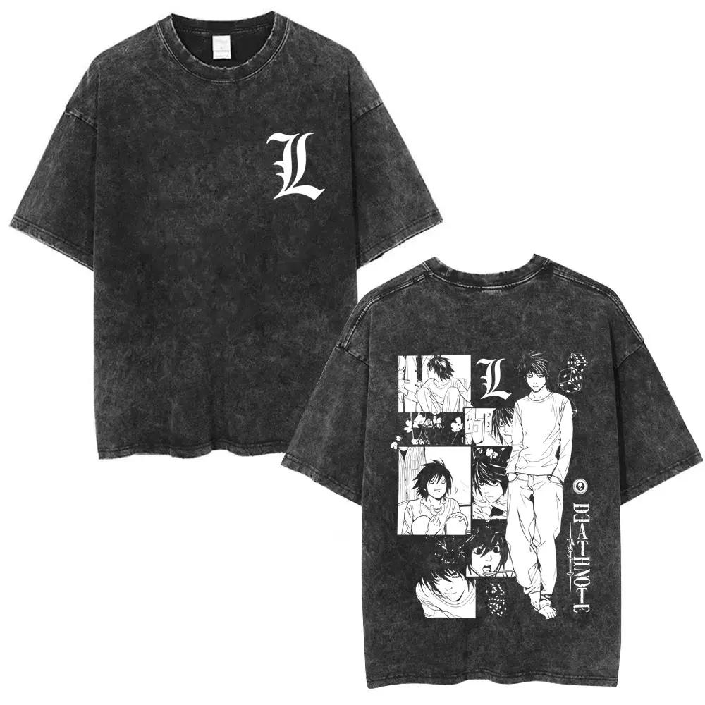 Washed Vintage Anime Death Note Ryuk T Shirts Men Women Fashion Oversized Crewneck Tshirts Mens Cartoon Manga Merch Streetwear