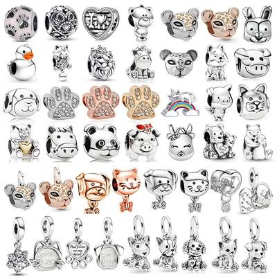 Cute Cartoon Animal Bead Charms Cat Dog Bear Pig Duck DIY Jewelry for Women Bracelets Necklace