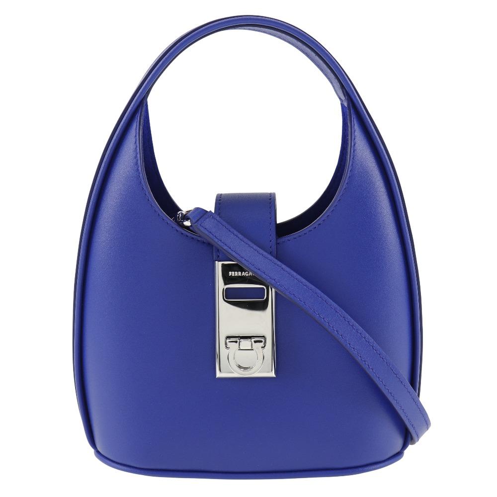 

Salvatore Ferragamo Hobo Mini Bag Handbag Gancini 2WAYShoulder Blue Calfskin Women Used