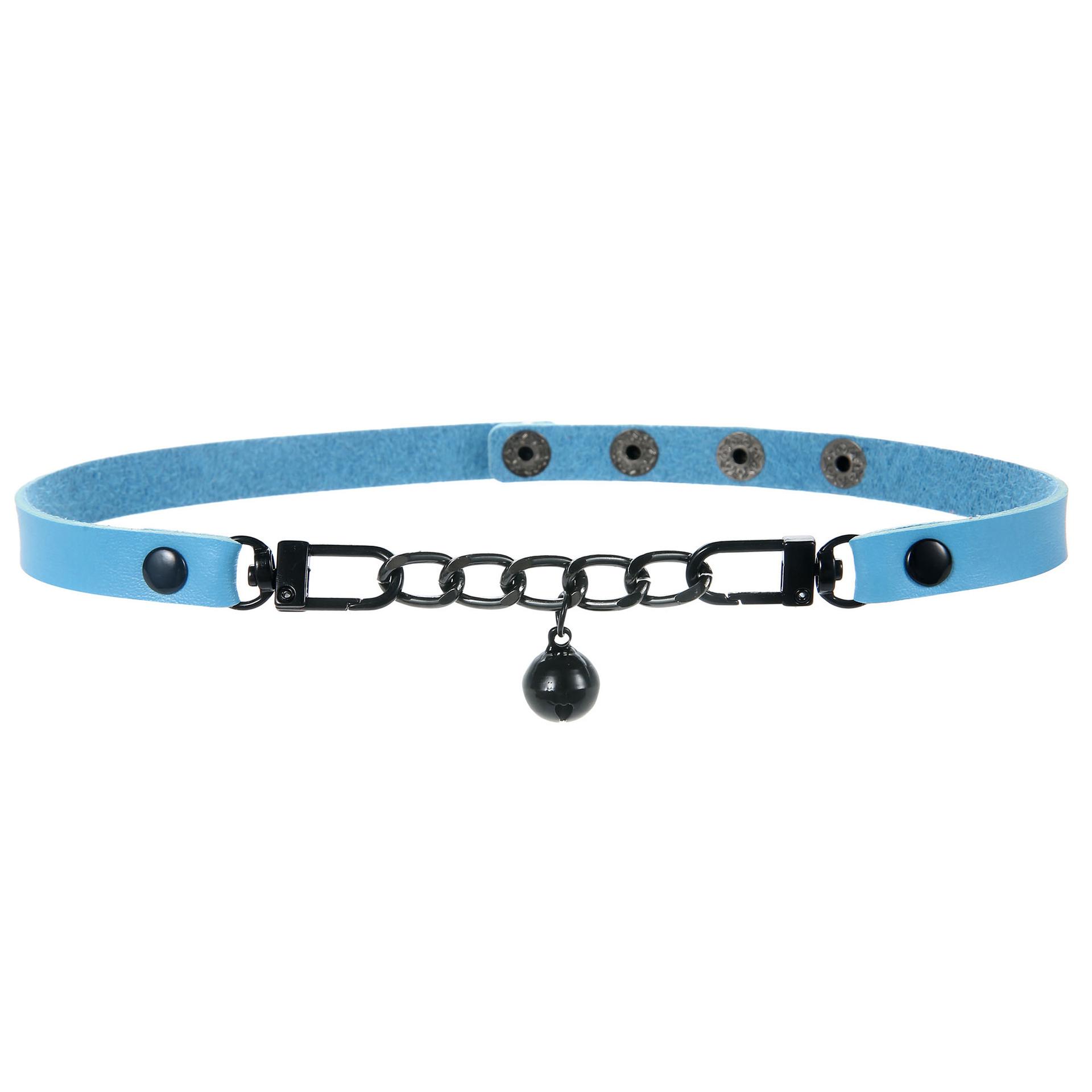 

DIEZI Goth Punk PU Leather Clavicle Chain Choker Necklace Women Vintage Harajuku Gothic Small Bell Pendant Necklace Men Jewelry небо синє кольору