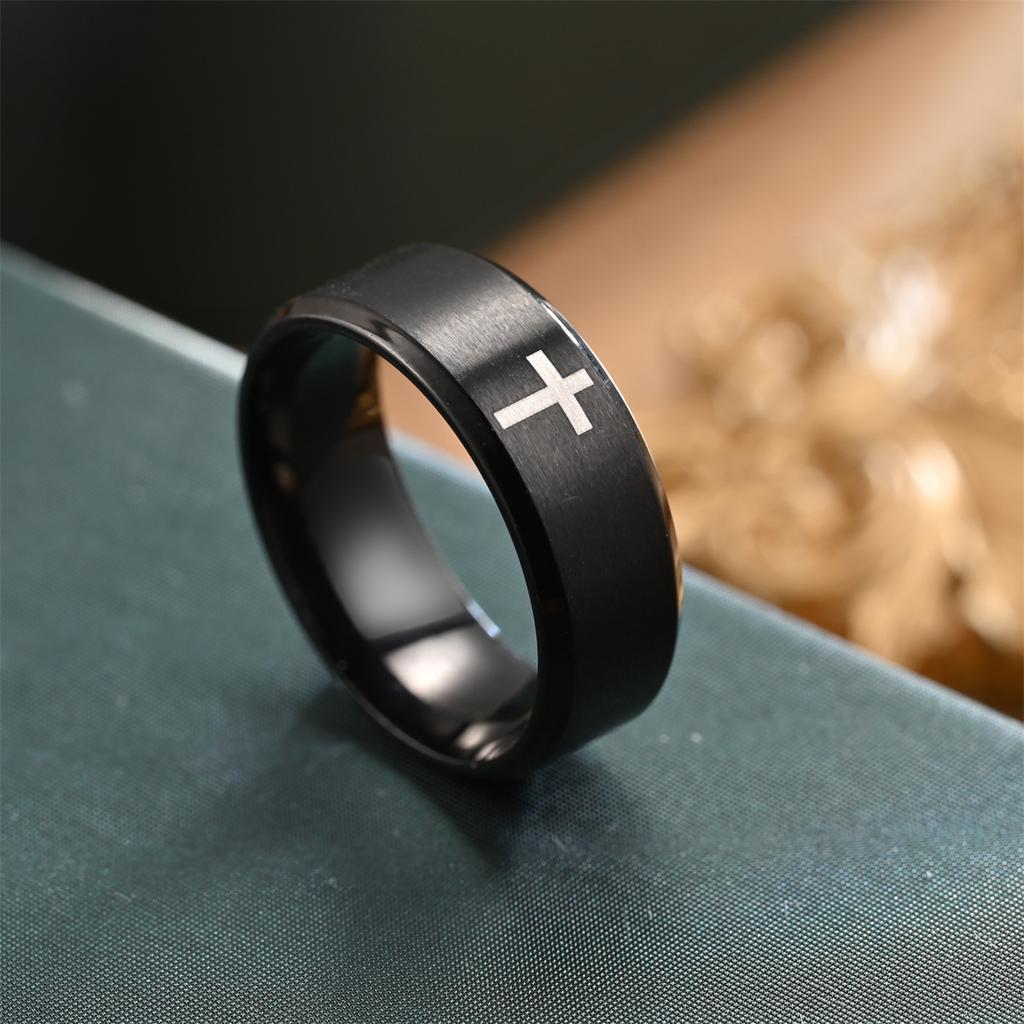 Neuer Herren 8mm abgeschrägte Kante Laser Mode einfacher Kreuzring