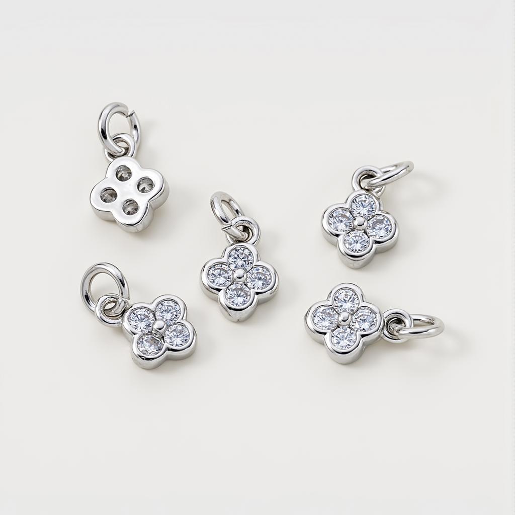 5Pcs/Pack 6mm 14/18K Gold Color Plated Flower Pendants with Zircon for DIY Bracelet Necklace Jewelry Making Accessories