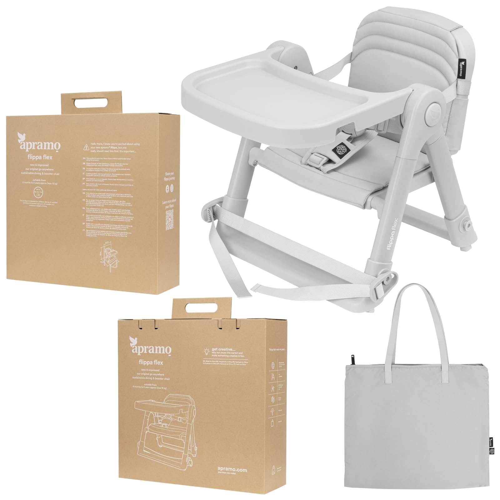 

apramo Складной детский стульчик, Подходит для младенцев, малышей и использования на открытом воздухе, с противоскользящей конструкцией и прочным ремнем безопасности (Flex/Белый)