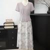 Xuexi Floral Chiffon Midi Dress for Middle-Aged Women