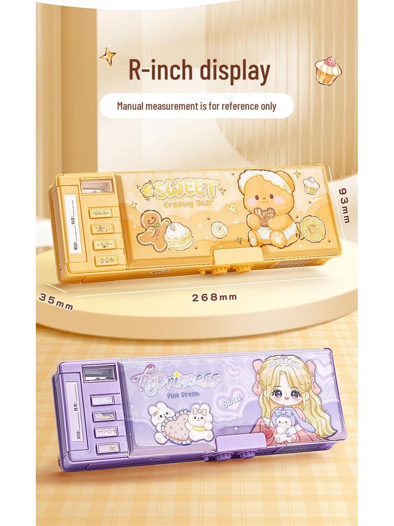 Children's Large Capacity Double-Layer Pencil Case with Password Lock for Boys & Girls