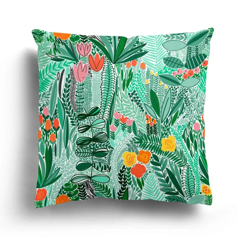 Home Decor Colorful Floral And Leaf Patterned Pillow Covers Pattern Cushion Cover Suitable For Sofa Bedroom Car Pillow Cover