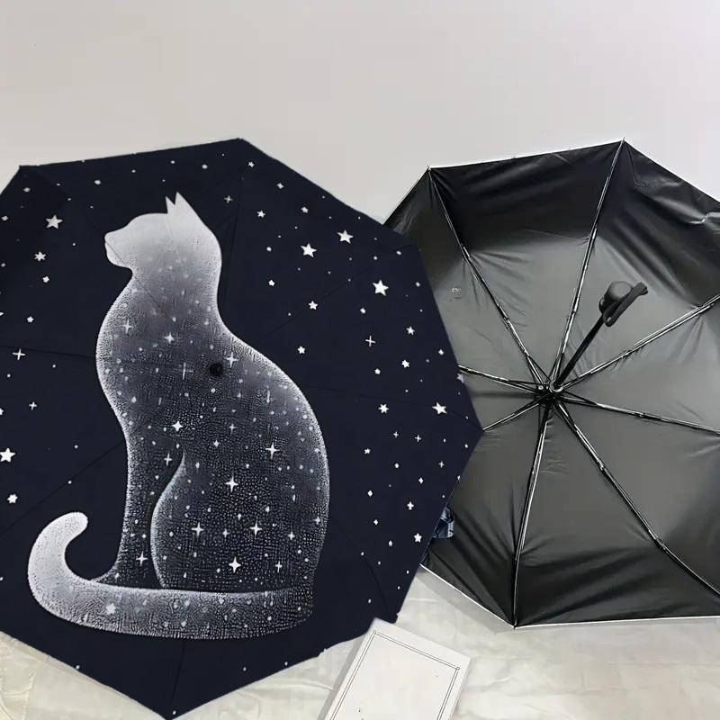 Starry Night Cat: A Unique Day Companion - Auto-Opening/Closing Umbrella, Outdoor Travel Accessory, Lightweight and Durable