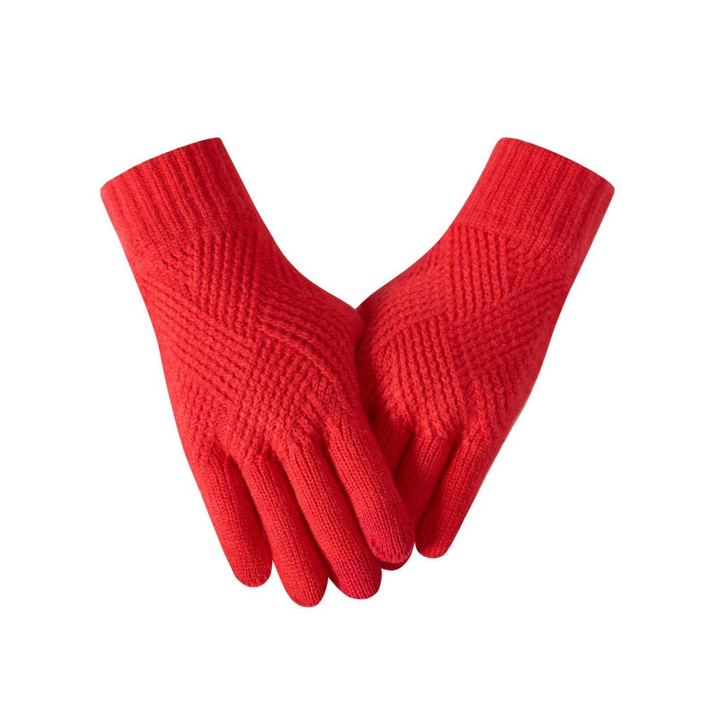 Winter Warm Knitted Gloves Fleece Lined Thick Touchscreen Cycling Flat Knit Gloves Solid Color Premium Black