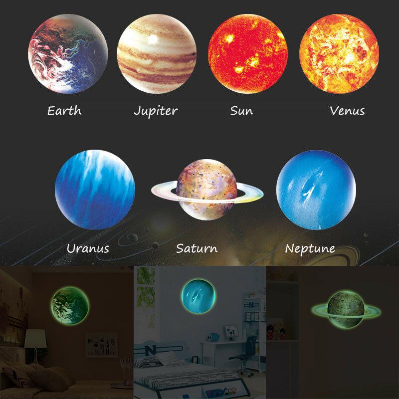 Hmwy Hand Painted Luminous 3d In Planet Wallpap For The Sticker Dark Dcor Kids Mural Room Home Glow Wall