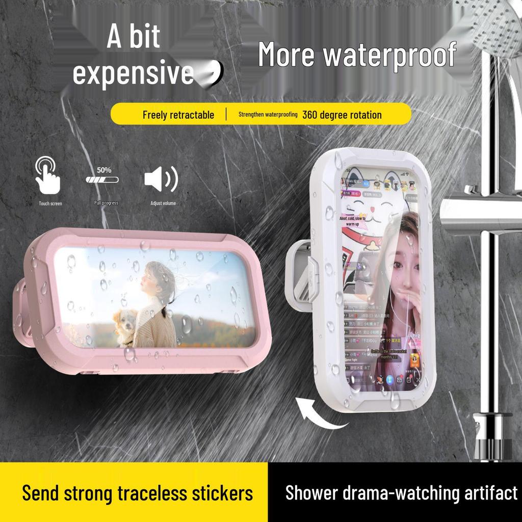 Cartoon Waterproof Shower Phone Holder with Rotatable Touch Screen and Brush Storage