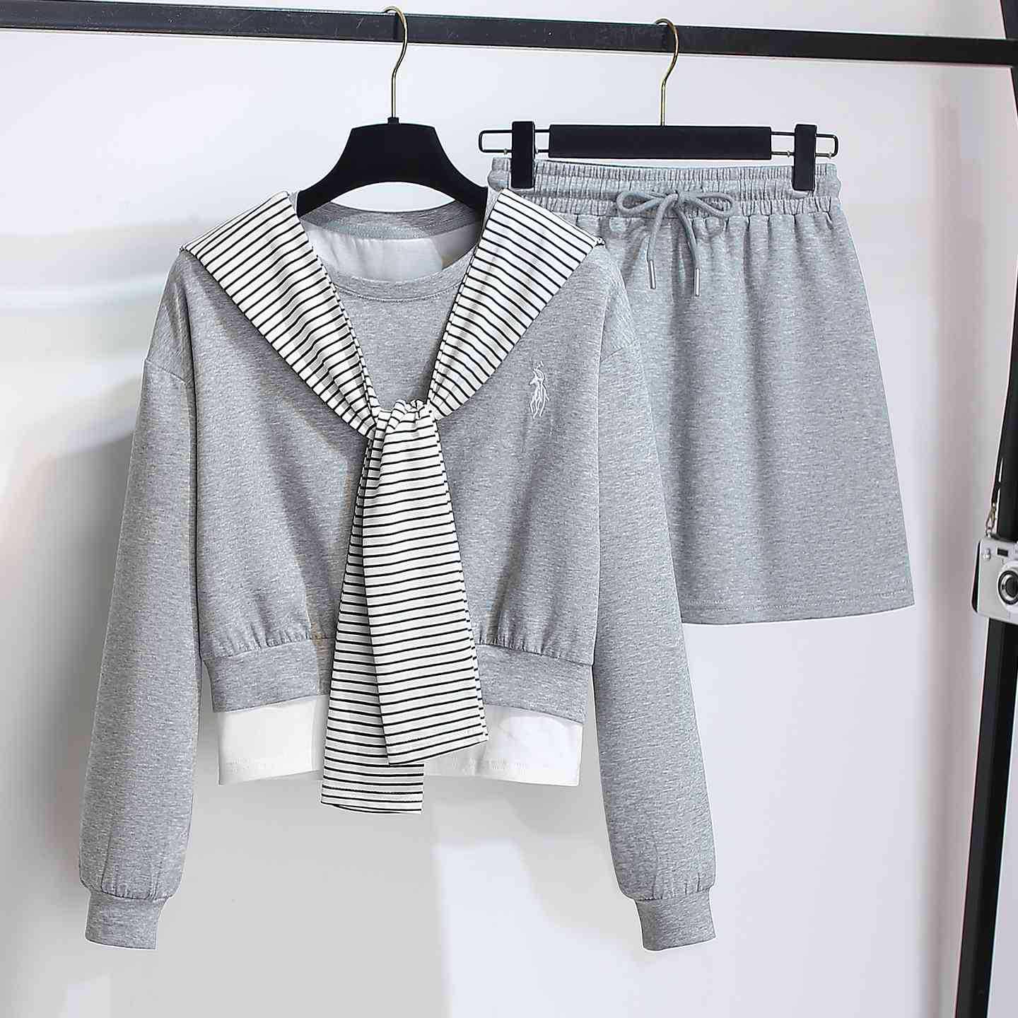 

Chic Gray Long-Sleeve Sweatshirt & Skirt Set for Women - 2025 Early Autumn Collection Large сірий колір