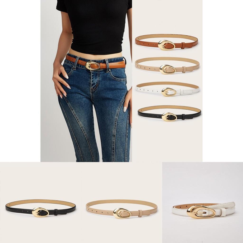 Simple Solid Color Gold Buckle Decoration Women Belt For Casual Denim Styling