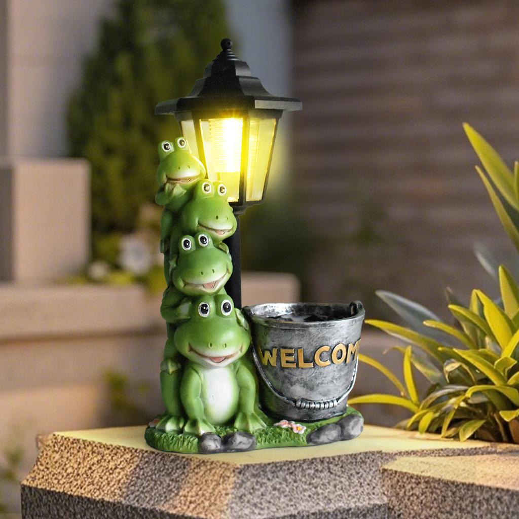 JYL TS/058,Garden Resin Bucket Frog Solar Outdoor Light Statue for Villa Corridor Scene Decor Night Lamp