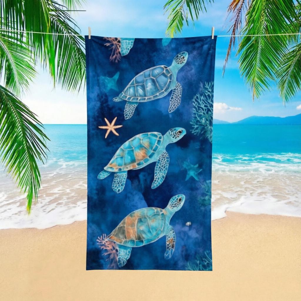 1pc Sea Turtle Starfish Beach Towel, Unisex, Ideal for Beach Pool Yoga Surfing Vacation, Perfect Valentine's Day Gift for Couple