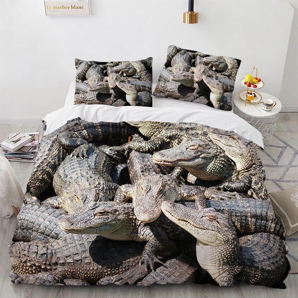 Crocodile Duvet Cover Pillowcase Horror Animal Alligator Bedding Set Adult Boy Girl Bedroom Decoration Single Double Size