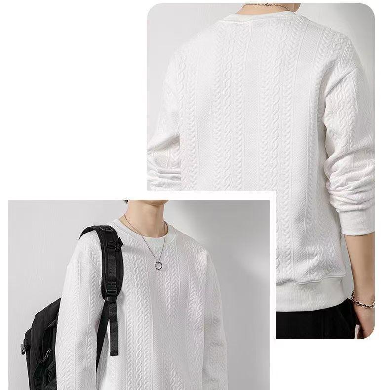 Men's Trendy Loose-Fit Cable Knit Sweatshirt - Round Neck, Long Sleeve, Autumn/Winter Stylish Comfort