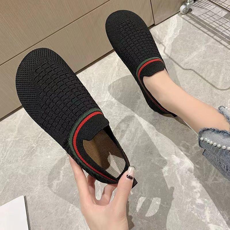 Old Beijing cloth shoes women's summer breathable fly-woven shoes one pedal shallow mouth single shoes soft sole non-slip middle-aged and elderly