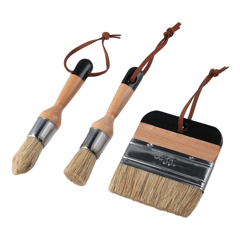 Qicarkey Chalk and Wax Paint Wooden Handle Oval Brushes with Flat and Round Pointed Bristles for Acrylic Stencil Brushes 3-Piece Brushes, Painting,