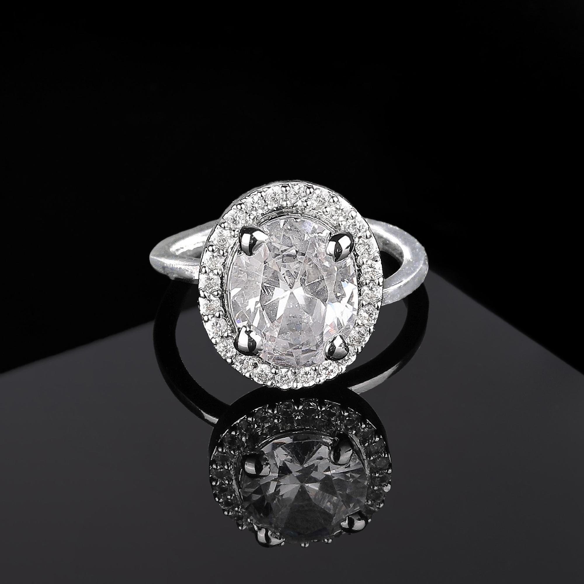 

Кольцо Estele с родиевым покрытием CZ Round Halo Solitaire для женщин